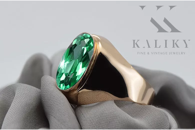 Ring vintage styl Emaragd Originální vinobraní 14k s růžovým zlatem VRC077R